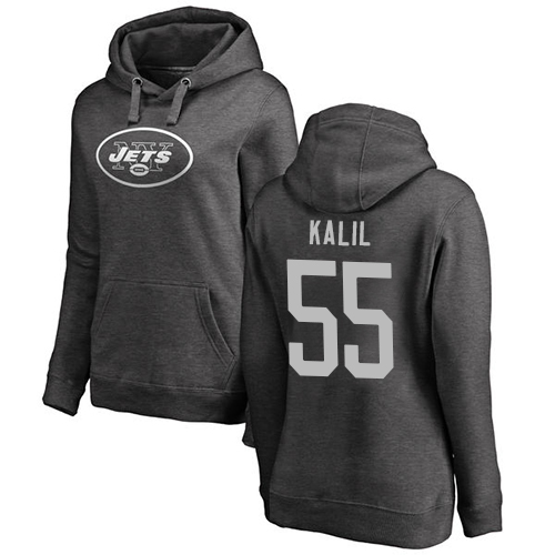 New York Jets Ash Women Ryan Kalil One Color NFL Football #55 Pullover Hoodie Sweatshirts->women nfl jersey->Women Jersey